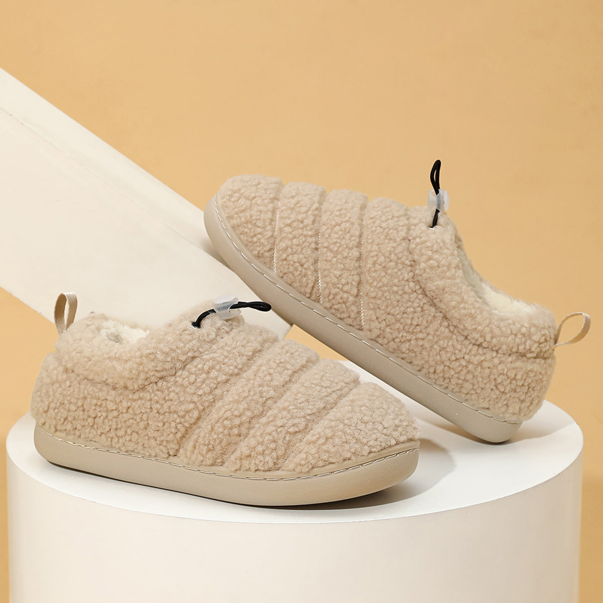 Linear Thick & Warm Non-slip Cotton House Shoes