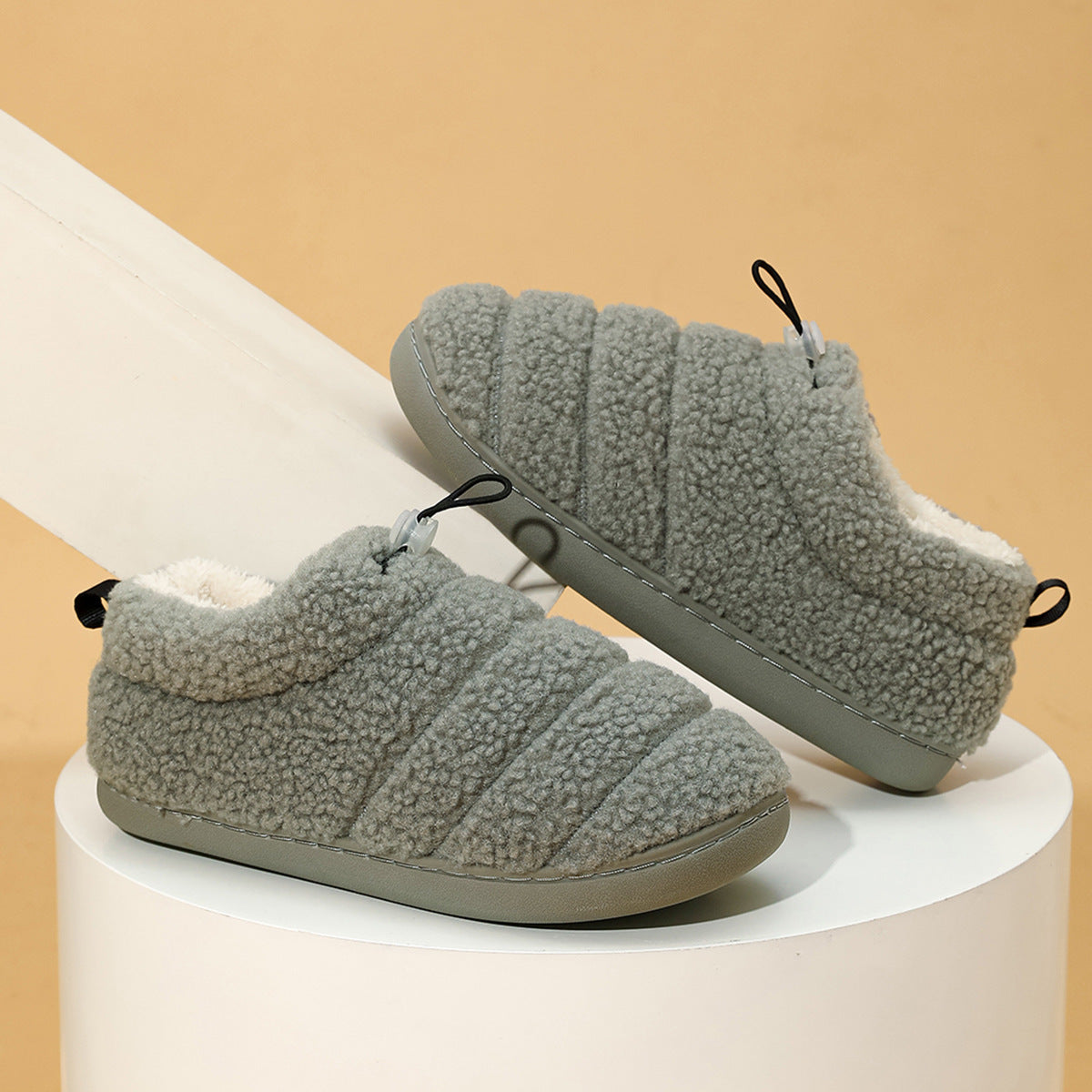 Linear Thick & Warm Non-slip Cotton House Shoes