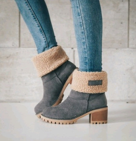 Mid-Tube Thick Heel Suede Boots