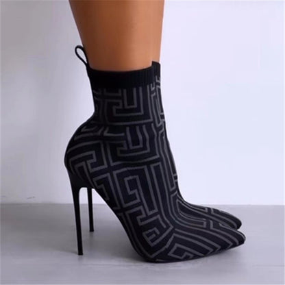 Knitted High Heel Sock Boots