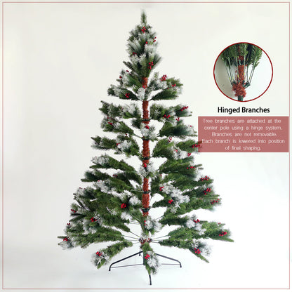 7.5 ft tall Christmas Tree Flocked Pine Needle Tree with Cones