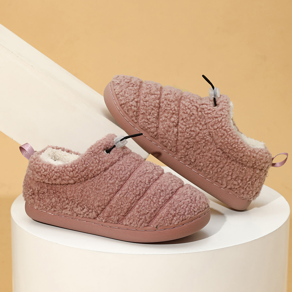 Linear Thick & Warm Non-slip Cotton House Shoes