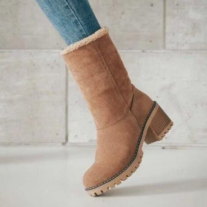 Mid-Tube Thick Heel Suede Boots