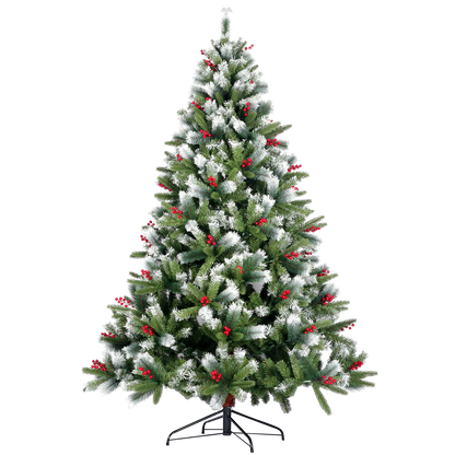 7.5 ft tall Christmas Tree Flocked Pine Needle Tree with Cones