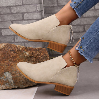 Pointed Toe Ankle Boots With V-cut Design