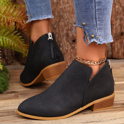 Pointed Toe Ankle Boots With V-cut Design