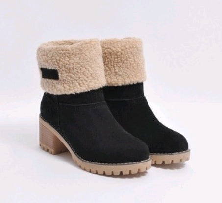 Mid-Tube Thick Heel Suede Boots