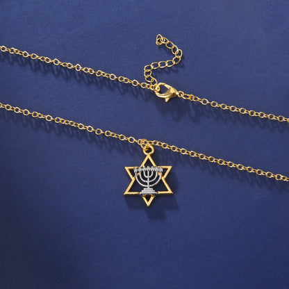 Star Of David Menorah Candles Necklace