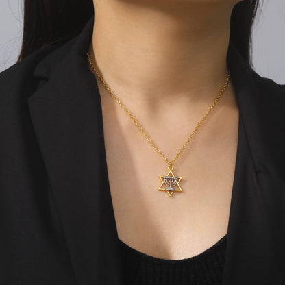 Star Of David Menorah Candles Necklace