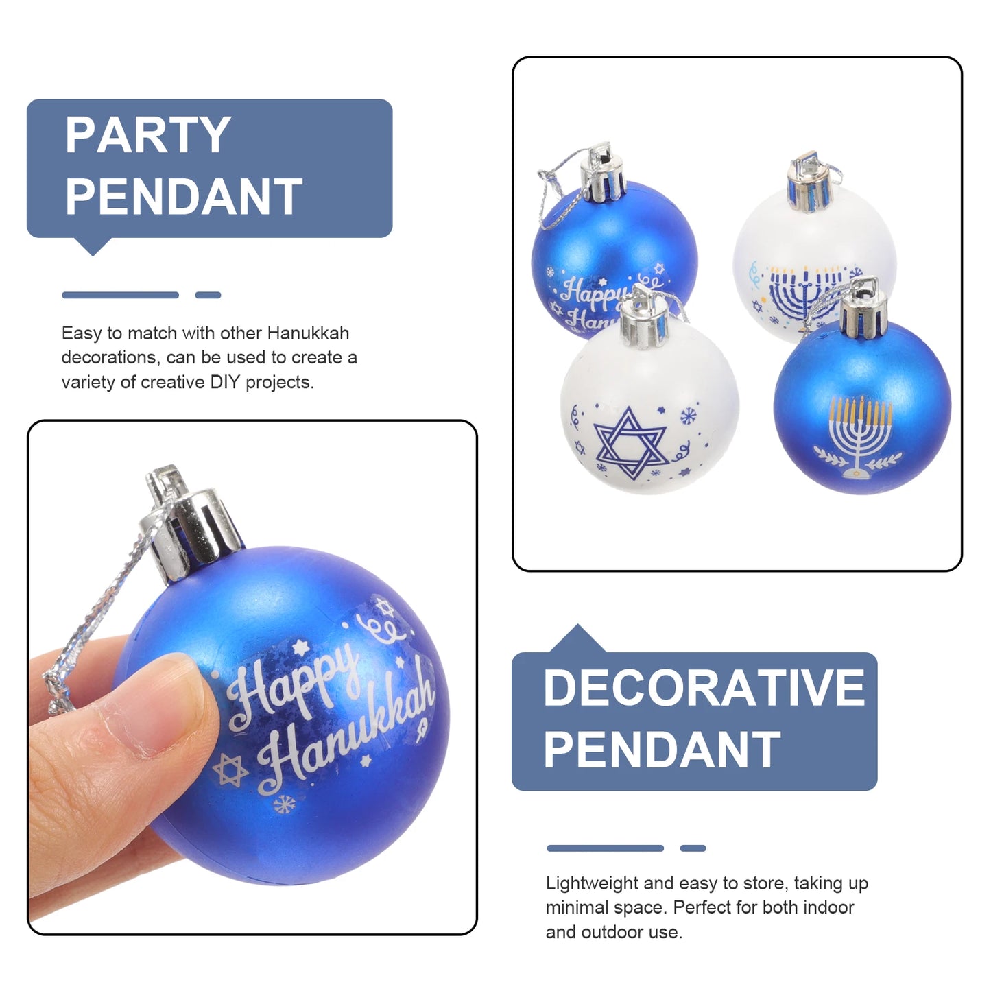 Hanukkah Hanging Ball Ornaments 24Pcs