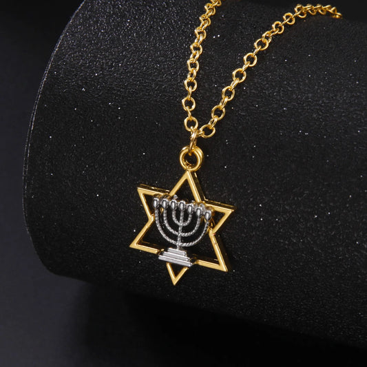 Star Of David Menorah Candles Necklace