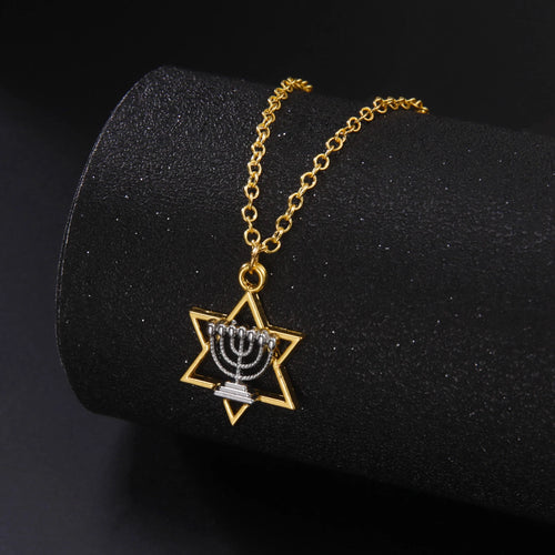 Star Of David Menorah Candles Necklace