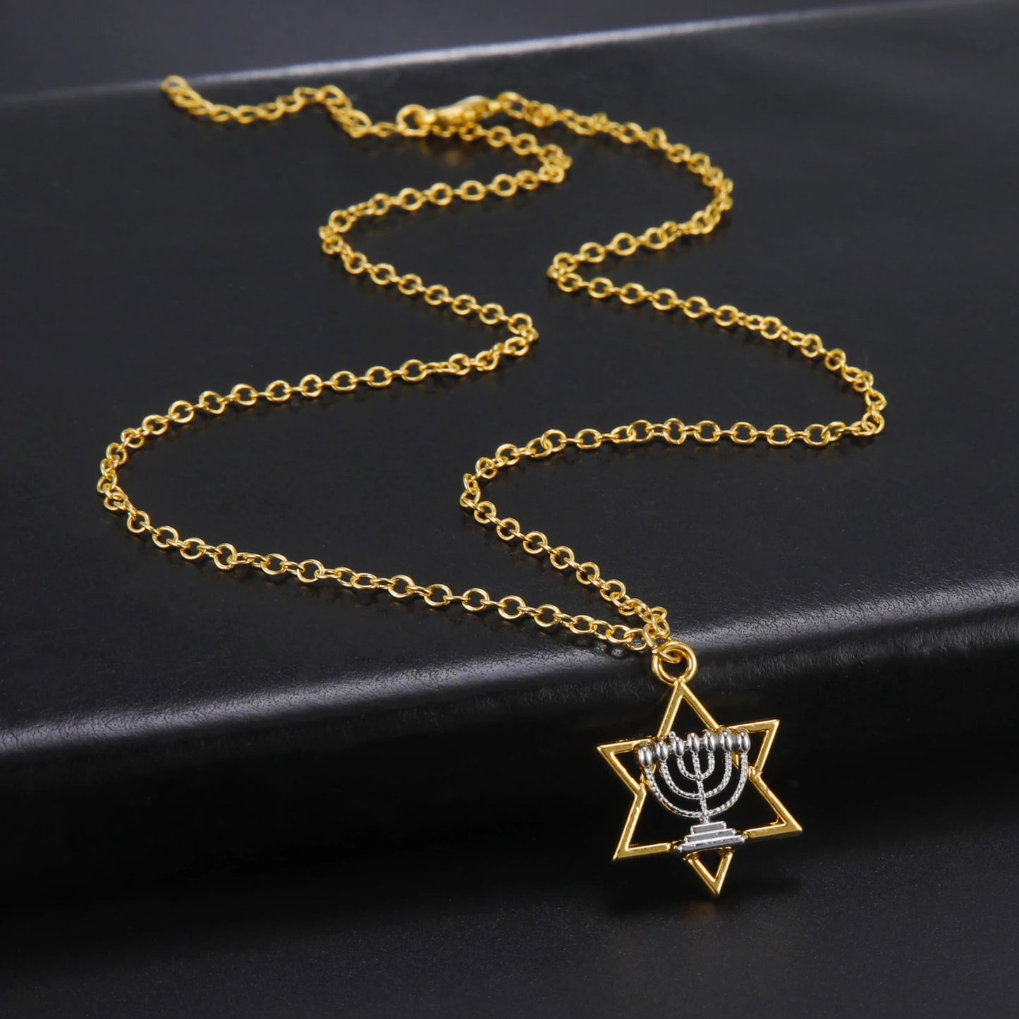 Star Of David Menorah Candles Necklace