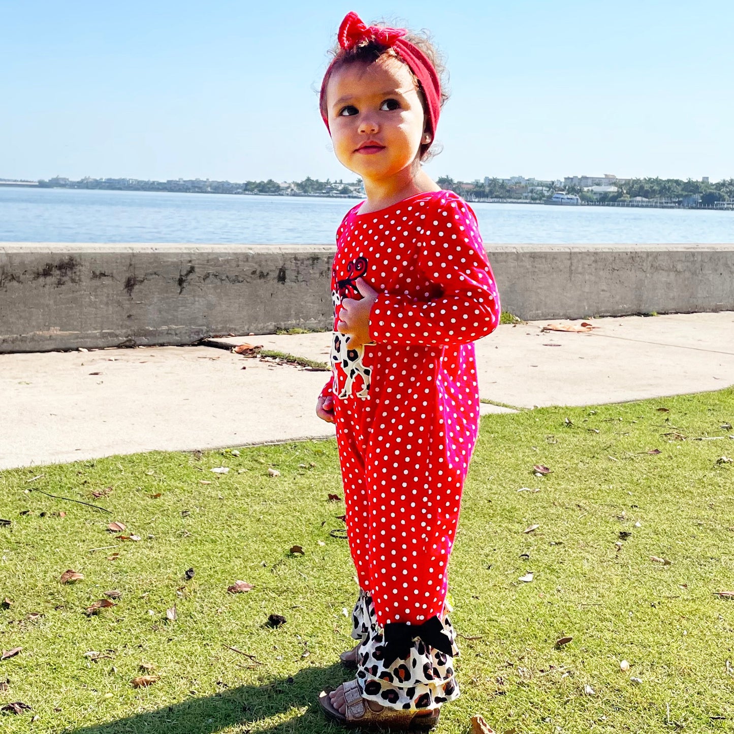 Christmas Leopard Reindeer Holiday Cotton Romper (Girls)