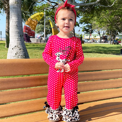 Christmas Leopard Reindeer Holiday Cotton Romper (Girls)