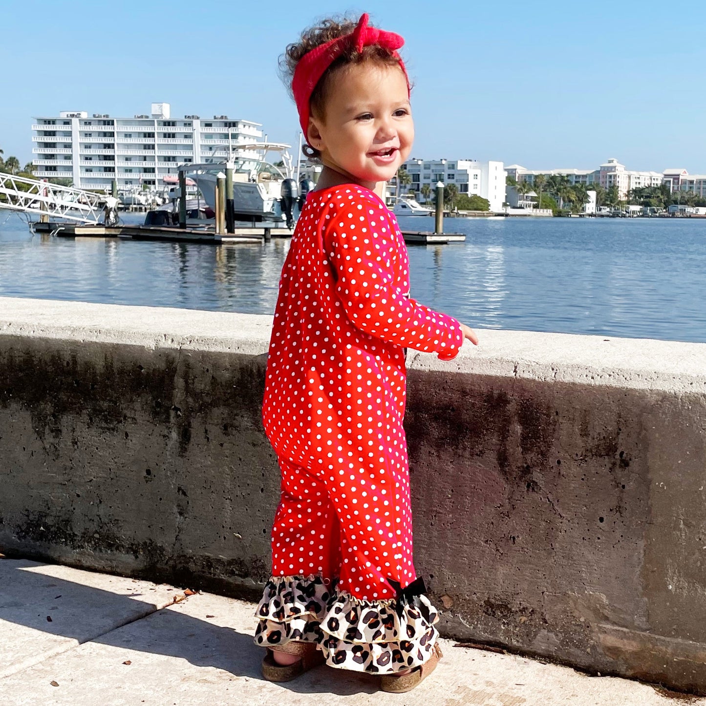 Christmas Leopard Reindeer Holiday Cotton Romper (Girls)