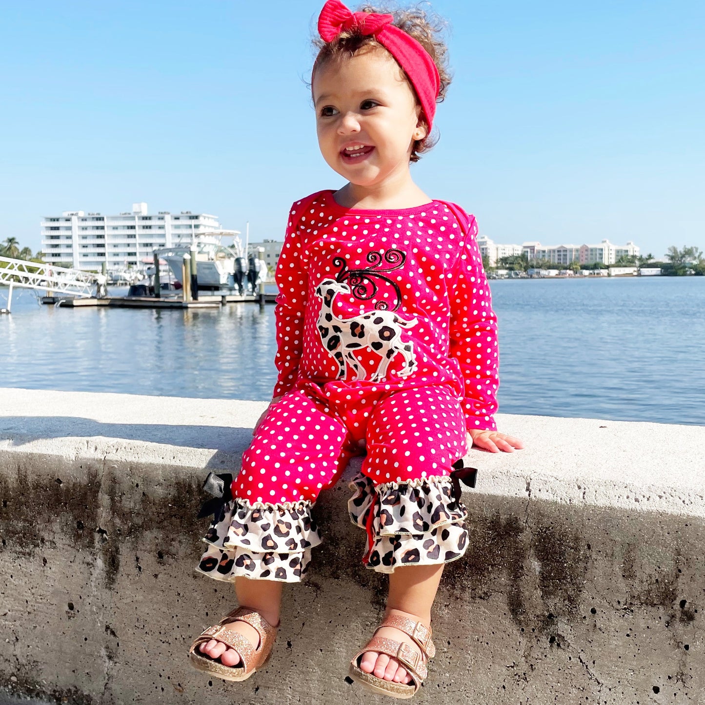 Christmas Leopard Reindeer Holiday Cotton Romper (Girls)