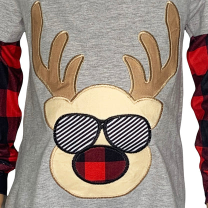 Holiday Christmas Reindeer Plaid Cotton Romper (Boys)