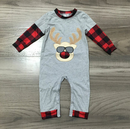 Holiday Christmas Reindeer Plaid Cotton Romper (Boys)