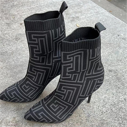 Knitted High Heel Sock Boots