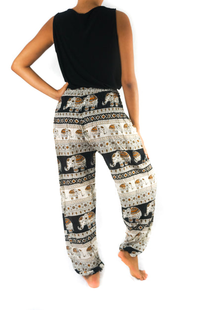 Black Elephant Boho Pants