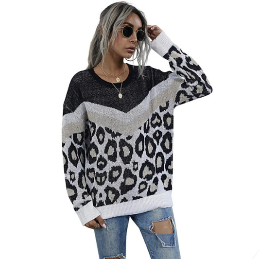 Leopard Print Round Neck Sweater