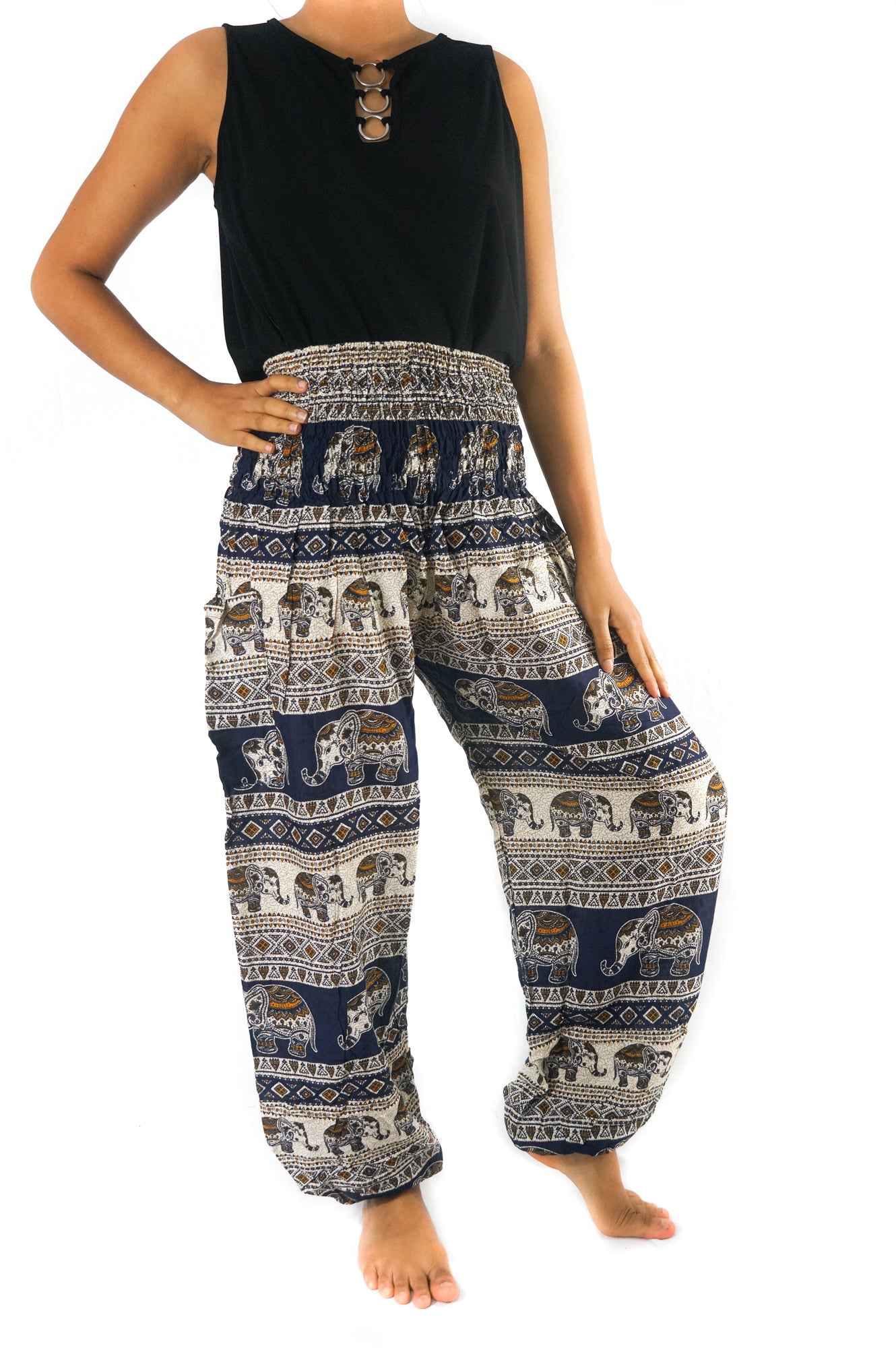 Dark Blue Elephant Boho Pants