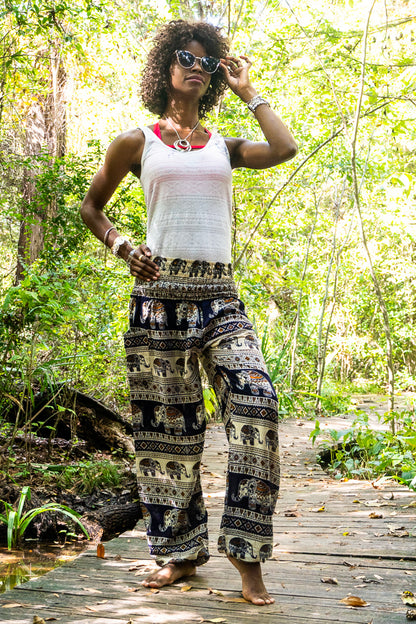 Black Elephant Boho Pants