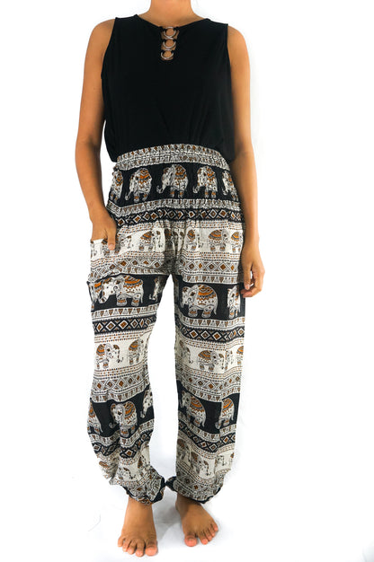 Black Elephant Boho Pants