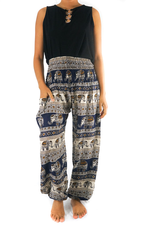 Dark Blue Elephant Boho Pants