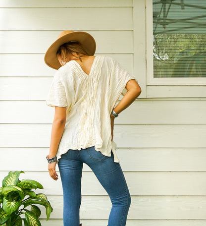 Raw Cotton Crinkled Gauze Blouse