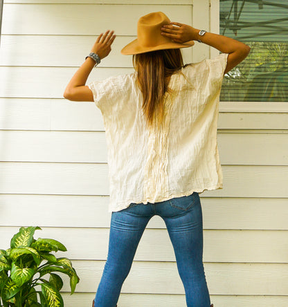 Raw Cotton Crinkled Gauze Blouse