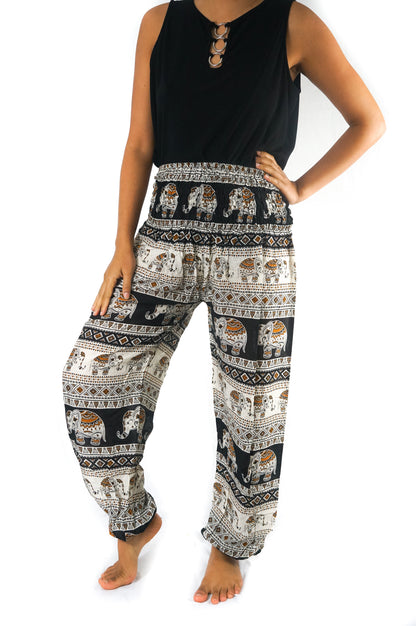 Black Elephant Boho Pants