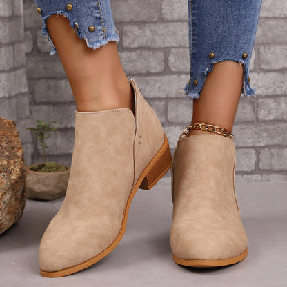 Pointed Toe Ankle Boots With V-cut Design