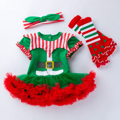 Christmas Striped Romper Baby Suit (Girls)