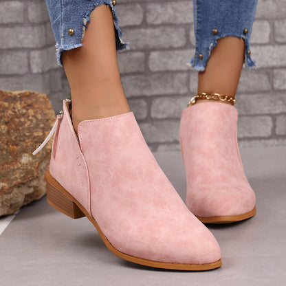 Pointed Toe Ankle Boots With V-cut Design