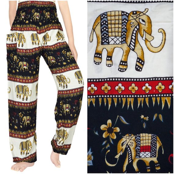 Gold Elephant Boho Pants